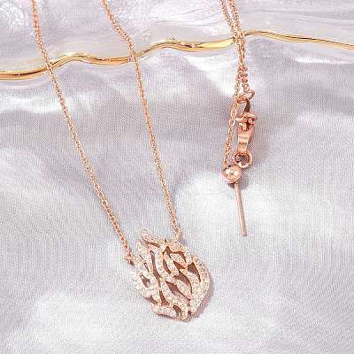 Brass Micro Pave Clear Cubic Zirconia Flame Pendant Adjustable Slider Necklaces KK-CBA4547-10RG-1