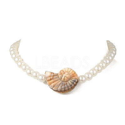 Ocean Acrylic Shell Shape & White Round Imitation Pearl Beaded Necklaces NJEW-JN06375-1