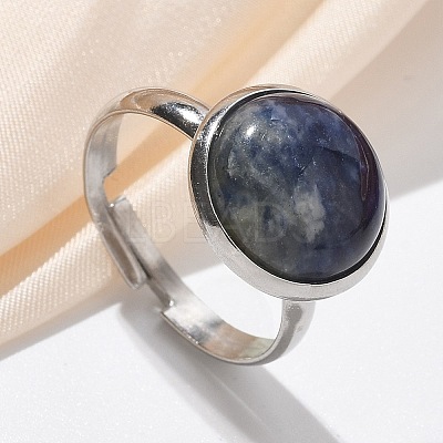 Half Round Natural Sodalite Finger Rings RJEW-M062-01P-09-1