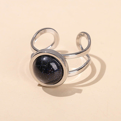 304 Stainless Steel & Blue Goldstone Cuff Rings FS-WGDE3F0-12-1