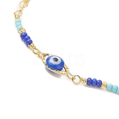 Brass Evil Eye Link Chain Anklet with Glass Beaded AJEW-AN00538-1