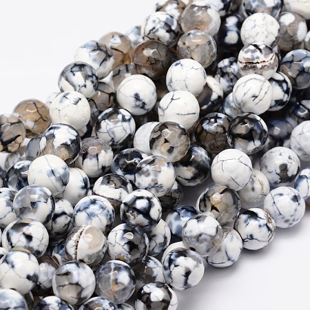 Dyed Natural Fire Crackle Agate Faceted Round Beads Strands G-E320C-16mm-07-1