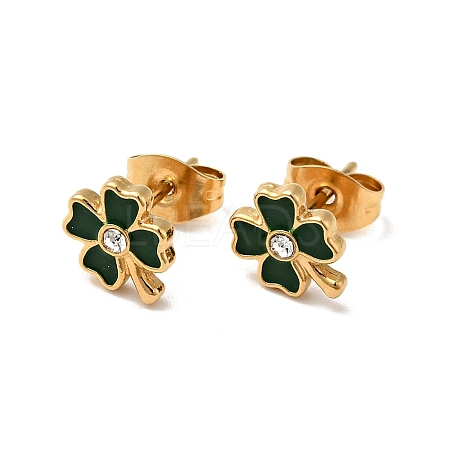 Enamel Clover with Crystal Rhinestone Stud Earrings with 316 Surgical Stainless Steel Pins EJEW-A081-12G-02-1