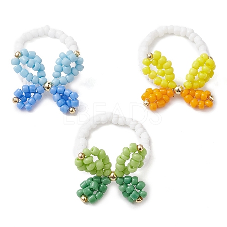 3Pcs 3 Colors Butterfly Glass Seed Beaded Stretch Finger Rings for Women RJEW-TA00150-1