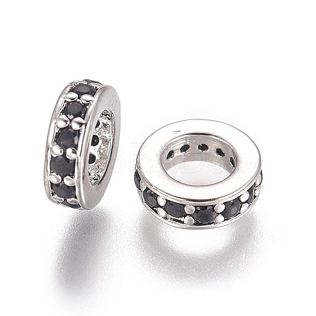 Brass Cubic Zirconia Rondelle European Beads KK-E772-02E-P-1