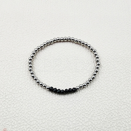 304 Stainless Steel Round Beaded Stretch Bracelets for Women Men KU2841-2-1