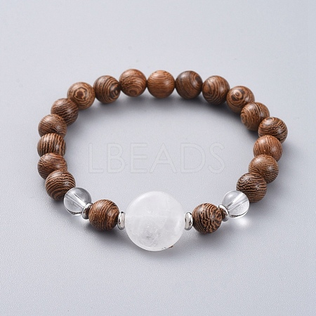 Unisex Wood Beads Stretch Bracelets BJEW-JB04961-03-1