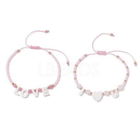 2Pcs Valentine's Day Dyed Natural White Jade Bead & Rose Quartz & TOHO Round Seed Beads Braided Bead Bracelets for Women BJEW-MZ00244-1