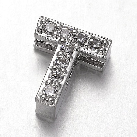 Platinum Plated Brass Micro Pave Cubic Zirconia Letter Slide Charms ZIRC-E015-04T-1