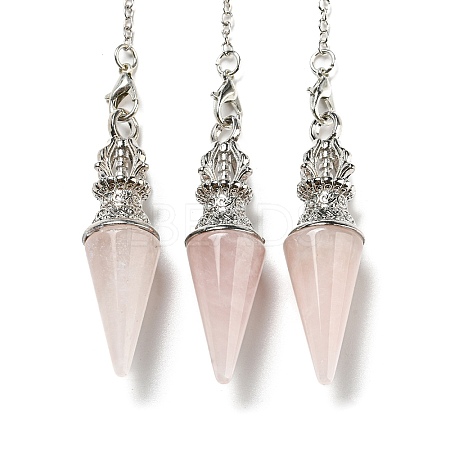 Natural Rose Quartz Pointed Dowsing Pendulums AJEW-P113-01P-03-1