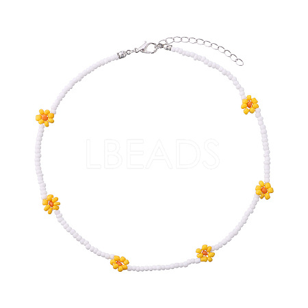 Bohemian Daisy Flower Glass Seed Beaded Necklaces with Alloy End Chains FS-WGC49A6-12-1