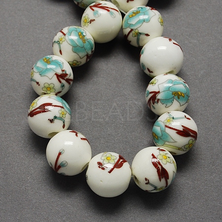 Handmade Printed Porcelain Beads X-PORC-Q199-8mm-17-1