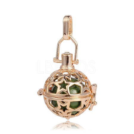 Golden Plated Brass Hollow Round Cage Pendants KK-J226-12G-1