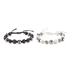 2Pcs 2 Color Natural Lava Rock & Synthetic Hematite Braided Bead Bracelets Set with Rhinestone Disco Ball BJEW-JB07896-1