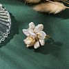 Flower Natural Pearl Adjustable Rings RJEW-P113-01G-4