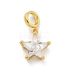 Star Rack Plating Brass Micro Pave Cubic Zirconia Charms KK-G513-21G-1