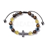 Natural Toger Eye Braided Bead Bracelets for Women Men BJEW-JB11138-02-1