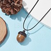 Acorn Shape Ebony Wood Locket Pendant Necklace with Wax Cords NJEW-JN04485-2