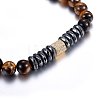 Non-magnetic Synthetic Hematite & Natural Tiger Eye Beaded Stretch Bracelets Set SJEW-H584-11-3