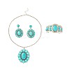 Oval Synthetic Turquoise Stud Earrings & Pendant Necklaces & Cuff Bangles FS-WG87EC0-02-1