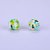 Printed Round with Bird Pattern Silicone Focal Beads SI-JX0056A-175-1