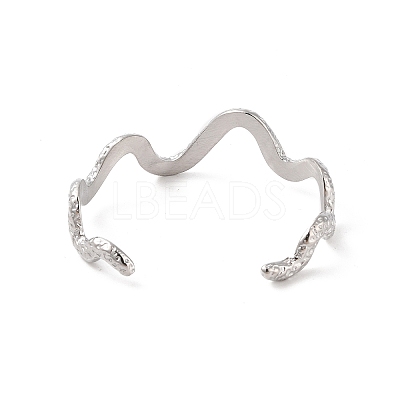 Non-Tarnish 304 Stainless Steel Textured Wavy Open Cuff Bangles for Women BJEW-C065-01P-1