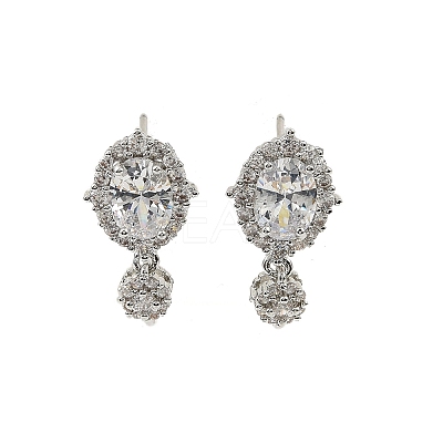 Oval Brass Micro Pave Clear Cubic Zirconia Stud Earring Findings KK-C107-07P-1