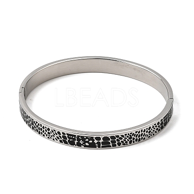 304 Stainless Steel Black Enamel Animal Skin Print Hinged Cuff Bangles for Women SA-CBAC920-02P-1