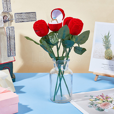 Flocking Plastic Rose Finger Ring Boxes CON-DR0001-02-1