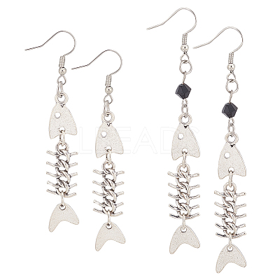 2 Pairs 2 Style Alloy Fishbone Long Dangle Eararings for Women EJEW-AN0002-53-1
