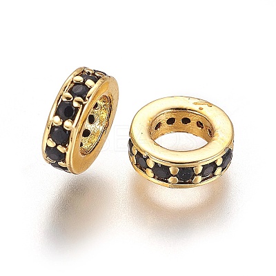 Brass Cubic Zirconia Rondelle European Beads KK-E772-02R-G-1