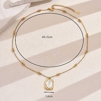 Stainless Steel Vintage Rectangle with Rose Flower Pendant Necklaces for Women NY6515-1