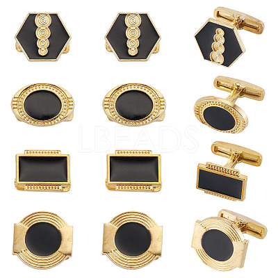 4 Pairs 4 Styles Alloy Enamel Cufflinks FIND-TA0010-10-1