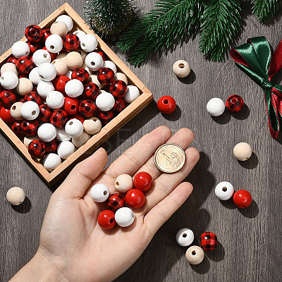 200Pcs 4 Colors Painted Natural Wood Beads WOOD-SP0001-65-1