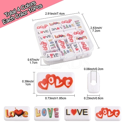 40Pcs 4 Colors Printed Opaque Acrylic Beads OACR-FS0004-05-1