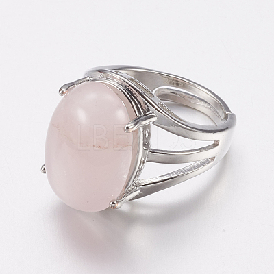Natural Rose Quartz Wide Band Finger Rings RJEW-K224-A12-1