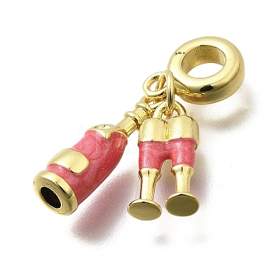 Brass Enamel Goblets & Wine Bottle European Dangle Charms Large Hole Pendants KK-Z093-08G-01-1