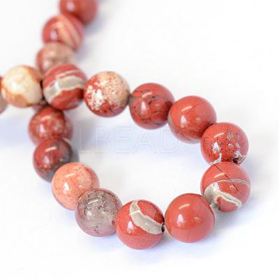 Natural Red Jasper Round Bead Strands G-E334-6mm-27-1