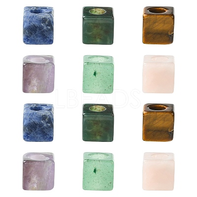 12Pcs 6 Styles Natural Indian Agate & Rose Quartz & Tiger Eye & Amethyst & Green Aventurine & Sodalite European Beads G-CJ0001-84-1