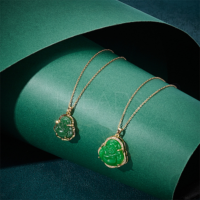2Pcs 2 Styles Imitation Chalcedony Buddha Pendant Stainless Steel Chain Necklaces NJEW-UN0001-90-1