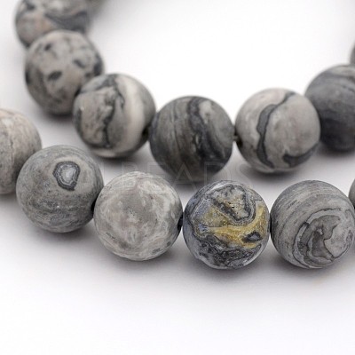 Frosted Natural Map Stone/Picasso Stone/Picasso Jasper Round Bead Strands G-M272-08-10mm-1