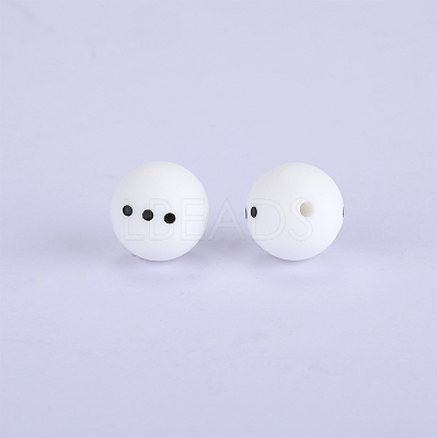 Christmas Printed Round with Snowman Pattern Silicone Focal Beads SI-JX0056A-119-1