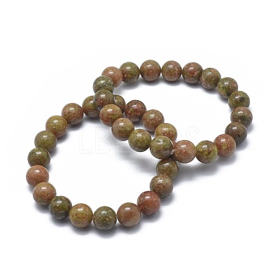 Natural Unakite Bead Stretch Bracelets BJEW-K212-A-042-1