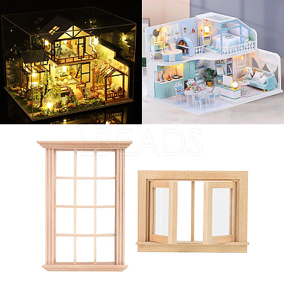 2Pcs 2 Styles Mini-Display Wood Windows DJEW-OC0001-12-1