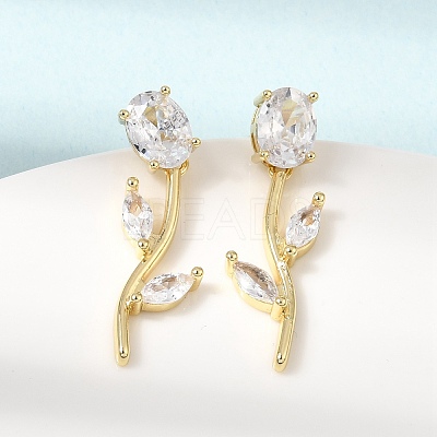 Brass Micro Pave Cubic Zirconia Stud Earrings KK-CBA8324-20G-05-1