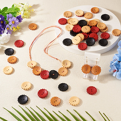 60Pcs 5 Styles Spray Painted Natural Wood Buttons WOOD-TA0002-91-1
