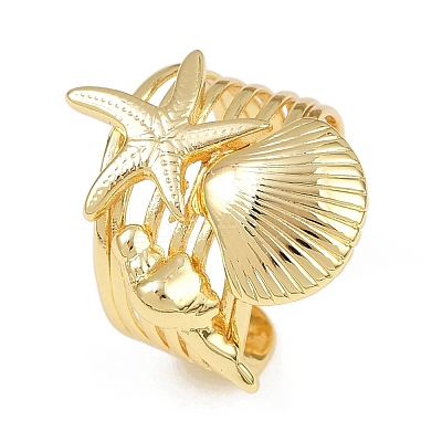 Ocean Theme Brass Cuff Rings RJEW-C135-01G-06-1