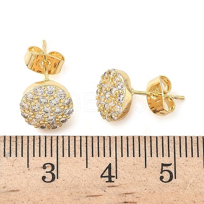 Round Brass Micro Pave Clear Cubic Zirconia Stud Earrings EJEW-Z144-15G-1
