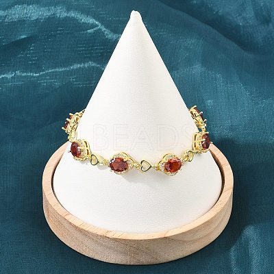 Brass Pave Cubic Zirconia Heart Flower Link Chain Bracelets for Women KK-CBA68DA-13G-01-1