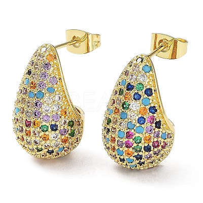 Cubic Zirconia Teardrop Stud Earrings EJEW-H137-01G-06-1